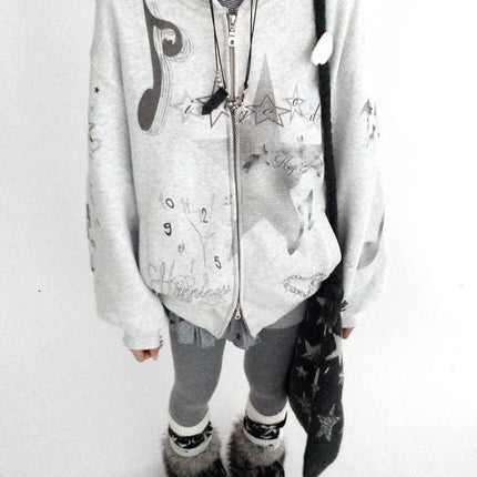 Japanese Kawaii Sweatshirt Long Seleeve Casual Women Subculture Hoodies Rivet Print Coat Cute Sweet Style Chic Women Clothing