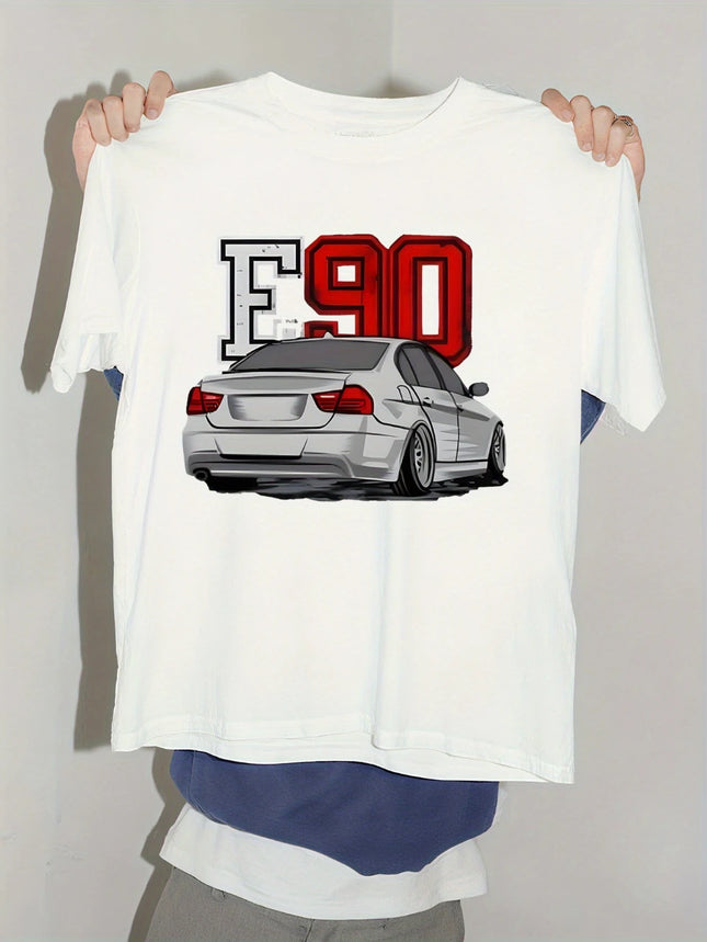 Men'S Heavyweight E90 Vintage E90 M3/E87 Coupe T-Shirt Retro Car Enthusiast Tee with Model Print All-Season Wear