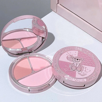Bear Knight Blush Palette with Single Round Head Blush Brush Natural Matte Shimmer Long-Lasting Cheek Color Makeup Set for Daily