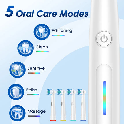 Rotating Electric Toothbrush, 5 Cleaning Modes Timer Clean Teeth Whitening, USB Rechargeable Toothbrush with Replaced Heads