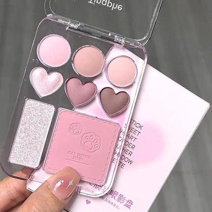 8-color Pearl Glitter Matte Peach Pink Blusher Highlight Eye Shadow All-in-one Plate Korean Makeup Pink Orange Eyeshadow Make Up