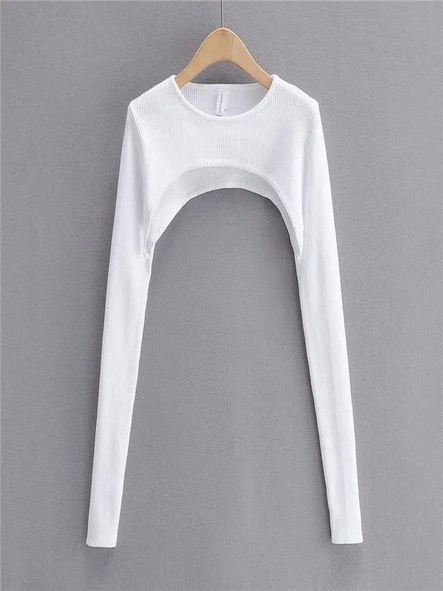 Y2k Aesthetic Clothes O-neck Black White Sexy Harajuku Knitted Tshirt 2024 T-shirts Women Long Sleeve Crop Top Spring Autumn