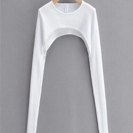 Y2k Aesthetic Clothes O-neck Black White Sexy Harajuku Knitted T-shirt 2024 T-shirts Women Long Sleeve Crop Top Spring Autumn