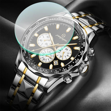 PENGAGAR Luxury Watches Men Business Waterproof Luminous Fashion Stainless Steel Date Week Band Male Quartz Watch Reloj