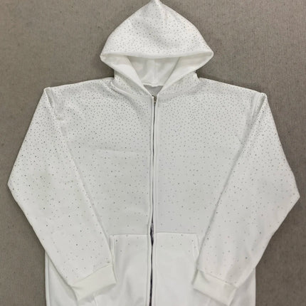 Gothic Rhinestone Inlaid Hoodie Solid Color Oversized Casual Jacket Trendy BF Style Fashion for Men And Women