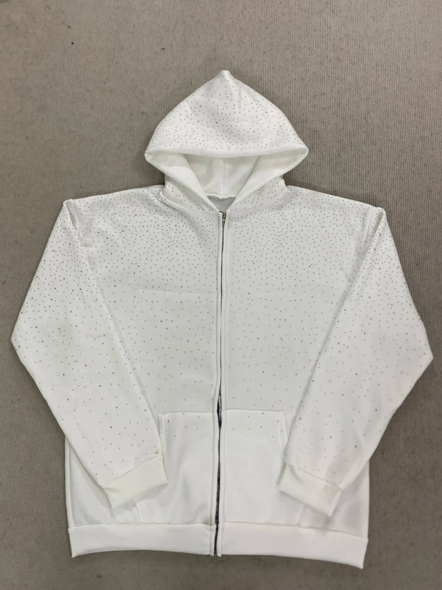 Gothic Rhinestone Inlaid Hoodie Solid Color Oversized Casual Jacket Trendy BF Style Fashion for Men And Women
