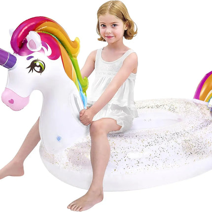 JOYFY Unicorn Pool Float Inflatable Rainbow Unicorn Floaty with Glitters Fun Pool Floats Raft Lounge for Summer DecorationsToys