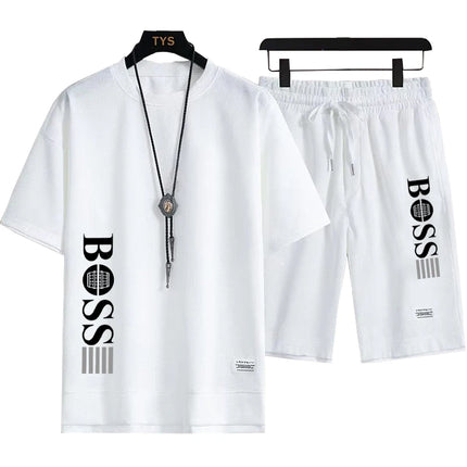 2026 Summer New Arrival Men's Casual Fashion Printed Bear Outdoor Sports Loose Quick-Drying Short-Sleeve T-Shirt + Shorts Set