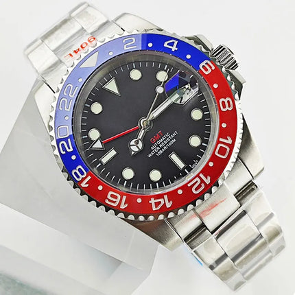 40mm Pepsi GMT Watch Case Custom Logo Dial Fit NH34 Movement Sapphire Glass 316L Stainless Steel NH34 Case C3 luminous