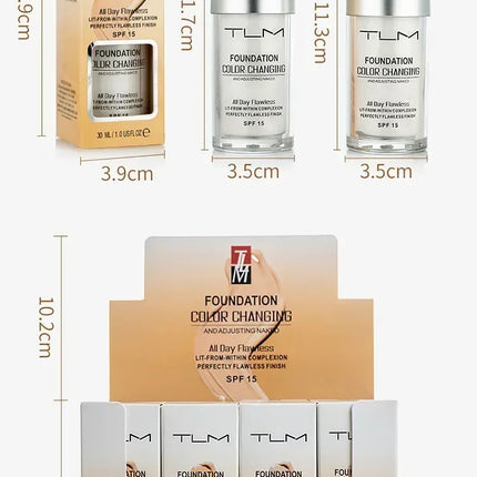30ML TLM Foundation Color Changing Makeup Base Nude Face Full Cover Matte Concealer Long Lasting Make Up Liquid Foundation Cream