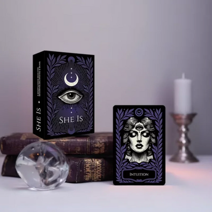 1Pcs SHE IS Oracle Deck, Feminine Empowerment Mindfulness Cards, Dark Art Affirmation Cards for Intuition, Emotional Healing, Self-Discovery, Meditation, Self-Care & Spiritual Exploration
