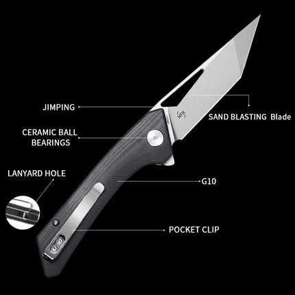 SHOOZIZ Folding Pocket Knife for Men, Flipper EDC knife, 3.36" 14C28N Steel, Ultem/G10,Outdoor  Camping Tool with Clip OPERATOR