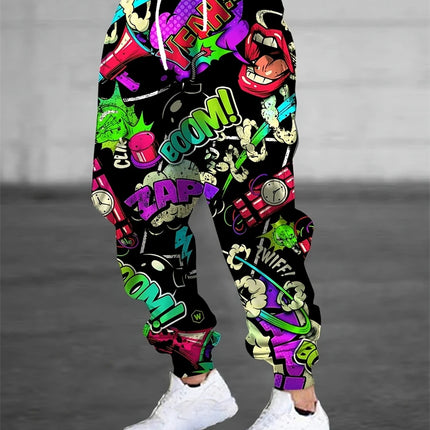 Fall Men's Casual Pants Fashion 3D Colorful Graffiti Print Outdoor Trend Drawstring Pants Large Size Men's Hip Hop Pants