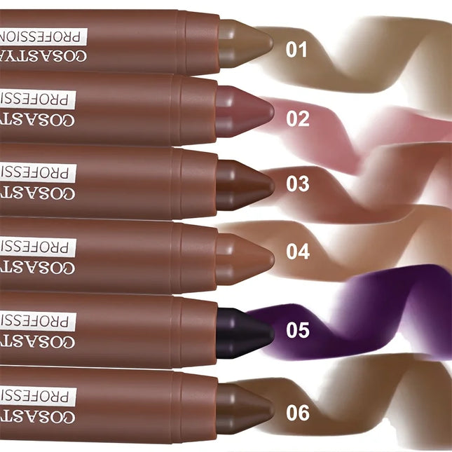 6 colors of matte crayon lipstick, long-lasting and waterproof, full effect, create perfect lip makeup