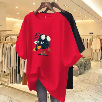Summer Fashion Y2K Hand-Painted Print T-shirt Women Pure Cotton O-neck Short Sleeve Basic Top Tee Chic Loose Pullover 45-105Kg