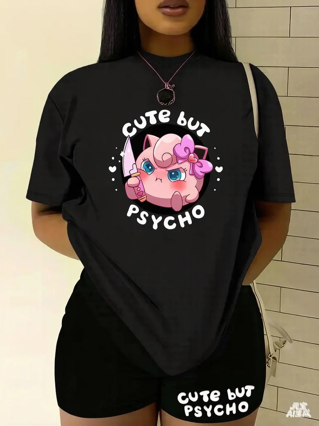 Pokemon Anime Jigglypuff Purple Bow and Knife Printed T-shirt Men's and Women's T-shirt T-shirt 2026 Summer Tee Casual Y2K Tops