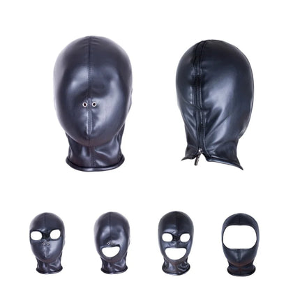 Elegant Unisex Bondage Zipper Hood Sex Toy Kits with Daring Full Face Coverage Mask for Couple Fantasy Cosplay Adult Costume