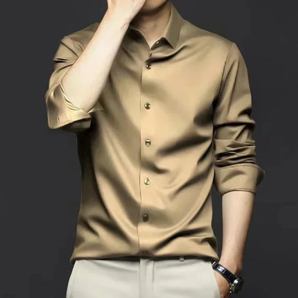 6XL Mens dress black shirts long-sleeved Office Wear Oversize wrinkle-proof non-ironed solid color business casual ice silk