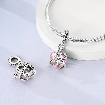 Charm Bead 925 Sterling Silver Heart Starry Sky Family Mother-Daughter-Sister Charm Fit Bracelets Pendant Women DIY Jewelry Gift