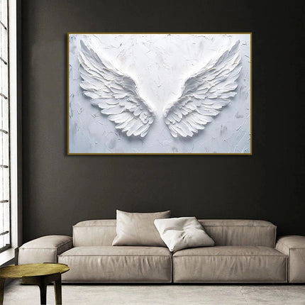 White Angel Wings Feather Canvas Painting Print Wall Art, Minimalist Spiritual for Living Room Home Decor Cuadros
