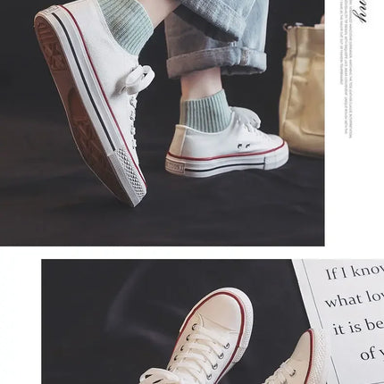 Flat Bottom Canvas Shoes Women's Versatile Low Cut Rubber Sole Pure Color Adult Slip-On Fashion Trendy White Sneakers