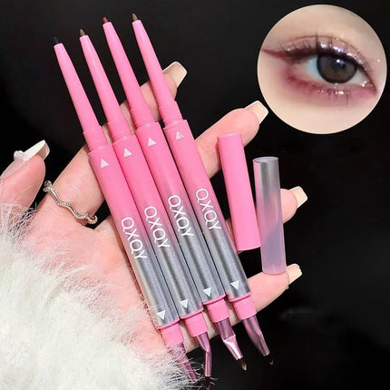 Long-lasting Natural 3D Inner Membrane Red Lying Silkworm Eye Liner Pen with Angle Folding Halo Dye Brush Double Head Eyeliner