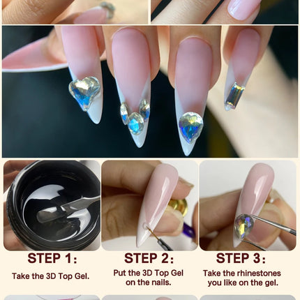 MSHARE 3D Top Coat UV LED Gel Rhinestones No Wipe Topcoat Without Sticky Layer Water Drop 50ml