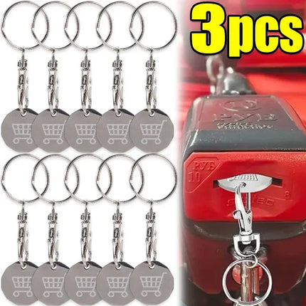 1/3PCS Trolley Tokens Keychains Universal Small Metal Stainless Steel Portable Shopping Cart Tokens Key Ring Ornament Decoration