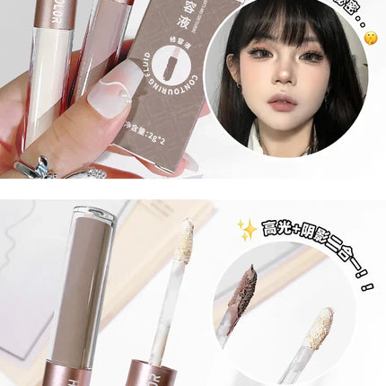 Dual-End Liquid Highlighter Pen, Skin Brightening & Contouring Stick, Natural Contour, Long-Lasting, Waterproof