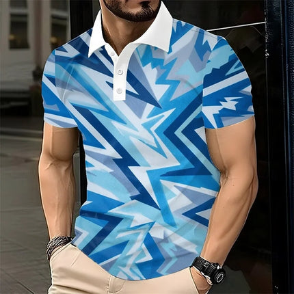 Men's Polo Shirt 3D Printed Color Visual Illusion Pattern Polo Shirt Summer Fashion Clothing Collar Short Sleeve Top