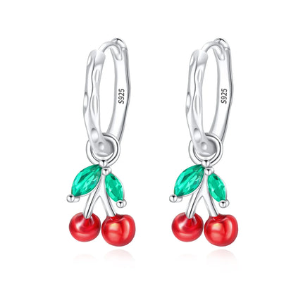 Original Earrings 925 Silver Fruit Series Cherry Strawberry Hoop Earrings Ear Studs Zircon Making Jewelry for Women Girl Party