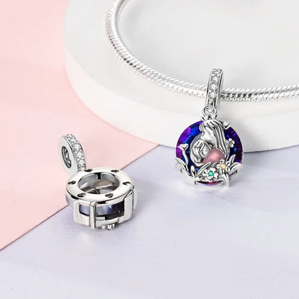 100% 925 Sterling Silver Blue Crystal Life Tree Angel Star Moon Pendants Charms Fit Qikaola 925 Original Bracelets DIY Jewelry