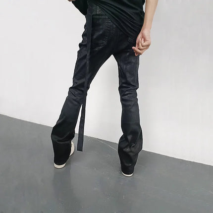 Men‘s Oil wax Jeans Classic Denim Gothic Men Coated Casual Flared Trousers High Street Solid Designer luxury Pants
