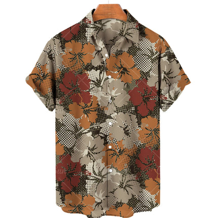 Men's casual shirt plant printed summer clothing Hawaiian short sleeved 2023 medieval vintage beach vacation top