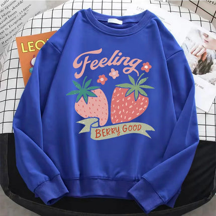 2026 Fashion Strawberry Womens Hoodies Basic Warm Fleece Sweatshirt Soft Y2k O-Neck Pullover Casual Female Clothes