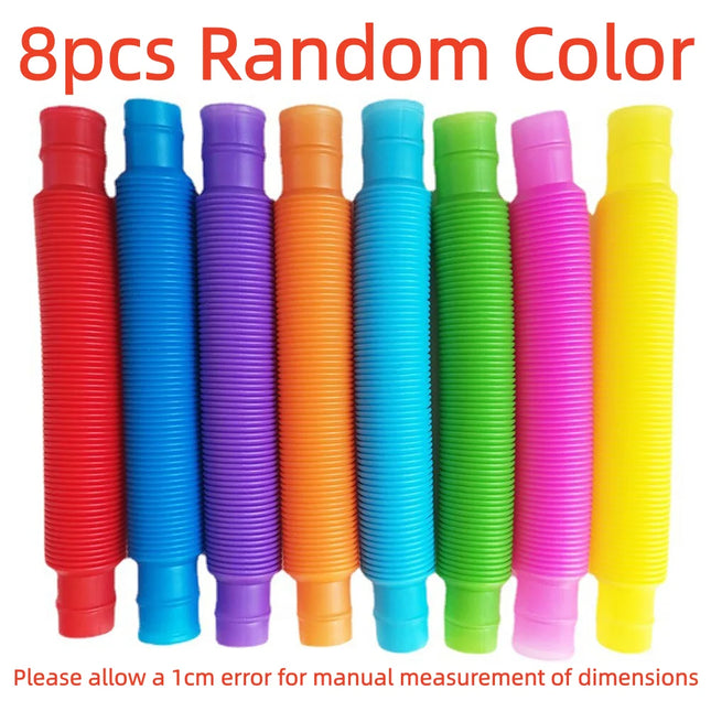 8PCS Colorful Telescopic Tube Pop Tube Stretching Tube Corrugated Tube Children Adult Stress Relief Toy Educational Folding Toys