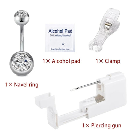 Stainless Steel Navel Piercing Kit with Alcohol Pad Disposable Piercing Tool for Belly Button Jewelry Body Piercing Kit