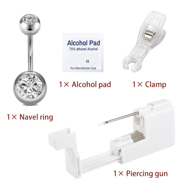 Stainless Steel Navel Piercing Kit with Alcohol Pad Disposable Piercing Tool for Belly Button Jewelry Body Piercing Kit