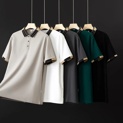 2025 New Men's Collar Polo Shirt Short Sleeved Sweat Absorbing Polo Tops, Luxury Jacquard Breathable Contrast Color T-shirt