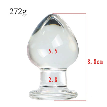 VaHppy Glass Anal Plugs Large 5.5cm Transparent/Golden SM BDSM Adult Sex Toys Unisex Lesbian Gay Anal Masturbator Stimulation