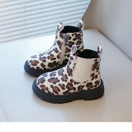 Kids Boots Leopard Prints Classic Little Boys Ankle Boots Side Zipper Fashion Classic Unisex Girls Rubber Boots Breathable Warm
