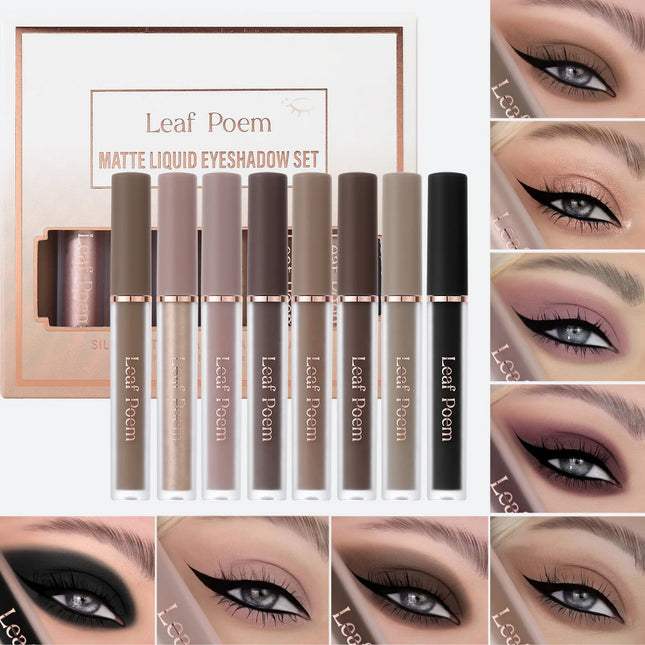 Eyes Makeup 8pcs Matt Liquid Eye Shadow Set Ice Cream Texture, Moist and Silky, Easy To Color and Long-lasting Natural Eyeshaow