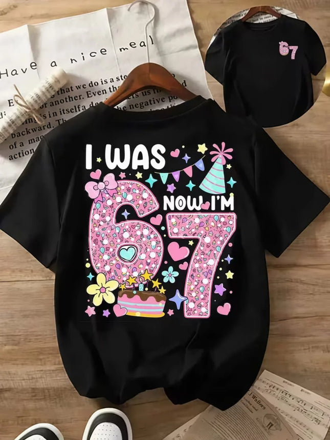 67 Meme T-Shirt for Girls 6-7 Years Old Birthday Party Gifts Summer Short Sleeve Tees Crew Neck Graphic Y2k Children's Clothing