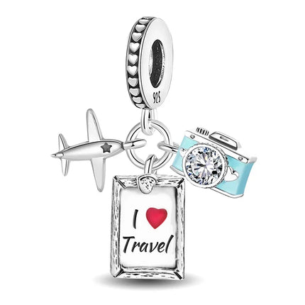 925 Sterling Silver Alpaca Rainbow Global Travel Series Plan Charms Bracelet Bangle Making Gift Of High Quality Fine Jewelry