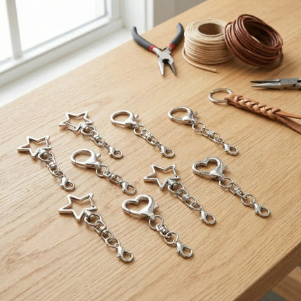 10Pcs 360 Rotate Spring Snap Keychain Multi Styles Star Heart Star Shaped Clasp Open Jump Ring Spring Snap Keyring Pendant