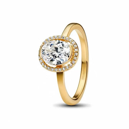 fashion 925 Sterling Silver Oval Cut Zirconium&Heart-Shaped&Double Ring&Bubble Bead Ring Golden Temperament Jewelry