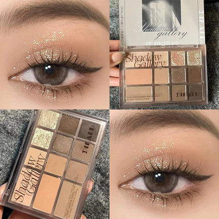 12Color Pink Brown Eye Shadow Tray Pearl Glitter Earth Matte Chocolate Eyeshadow Palette Korea Low Saturation Eye Pigment Makeup