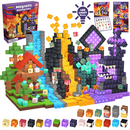 FUNXINEE NEW Magnetic Building Blocks, Forest Volcano Lava Game Scene, 3D STEM Construction Toy, Gift Box Educational Bricks