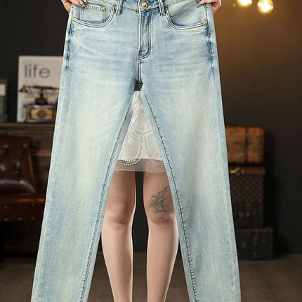 Summer thin 2025 new jeans men's slim fit small foot trendy brand fashionable light luxury elastic denim casual long pants