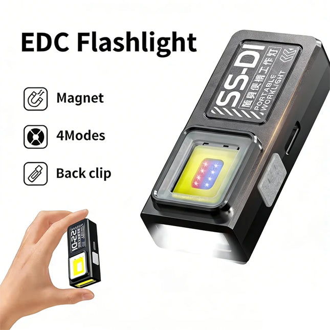 LED COB Flashlight Type-c Rechargeable Keychain 5 Modes Hands Pocket Lantern Flood Work Light with Magnet for Camping Emergency